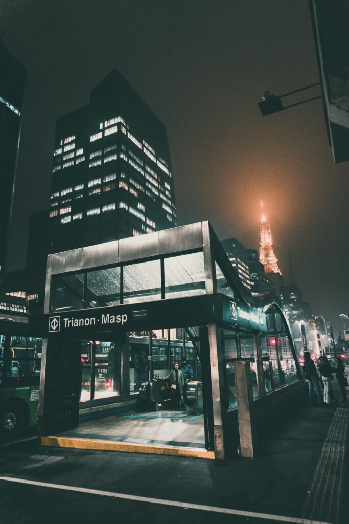 Explore the bustling urban scene around Trianon-Masp Metro in São Paulo at night.